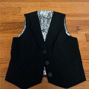 dressbarn Black Pinstripe Men's Vest with Floral Lining